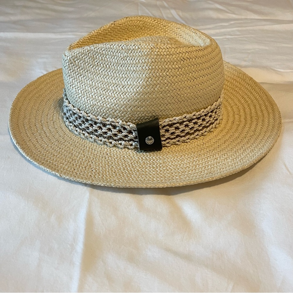 Rag & bone Packable Net Band Straw Fedora Hat Size Medium - Picture 3 of 9